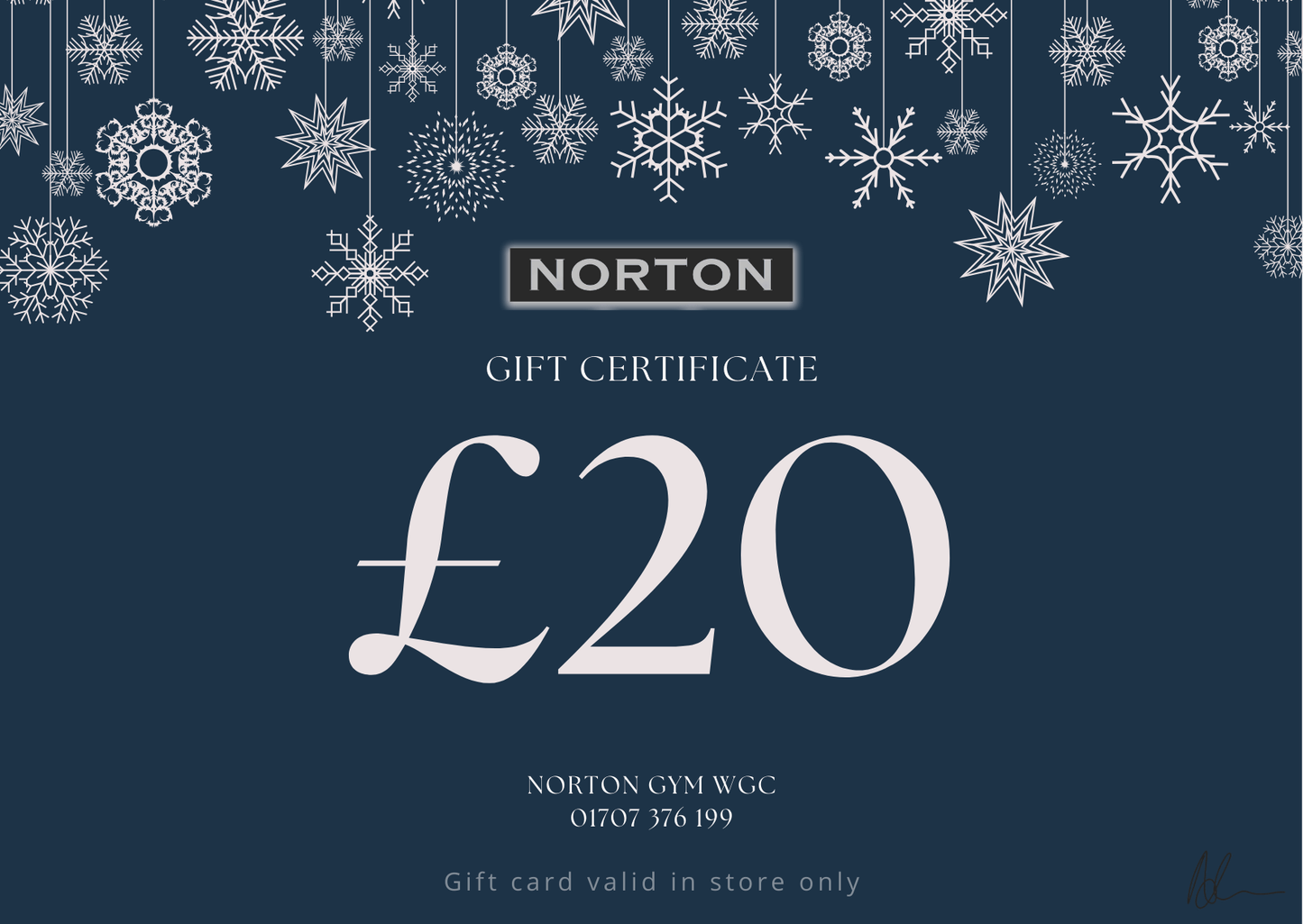 £20 Christmas Gift Card - Norton Gym WGC